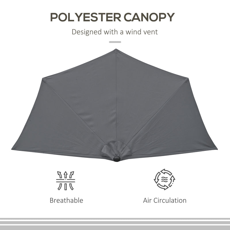 Outsunny - 9.8ft Half Umbrella Semi Round Patio Parasol with Crank Handle, Top Vent for Garden, Balcony - NO BASE INCLUDED, Grey — 84D-008GY