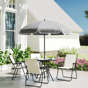 Outsunny - 6 Pieces Patio Dining Set with Umbrella, Patio Furniture Set with Folding Chairs, Glass Table for Garden Backyard, Cream White