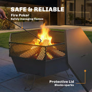 Outsunny - 20" Fire Pit with Fire Poker, Foldable Wood Burning Firepits with Lid, Portable Firepit, Black