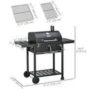 Outsunny - Charcoal BBQ Grill Smoker with Adjustable Charcoal Pan and Galvanised Steel Shell, Barbecue Grill Trolley with Storage