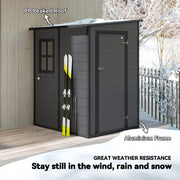 4'x5' Garden Storage Shed, Lean to Shed, Lockable Garden Tool Storage House with Window, Vent, Dark Grey