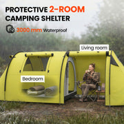 Outsunny - 3-4 Person Camping Tent with 2 Rooms, 3000mm Waterproof Portable Family Tent with Carry Bag, Yellow