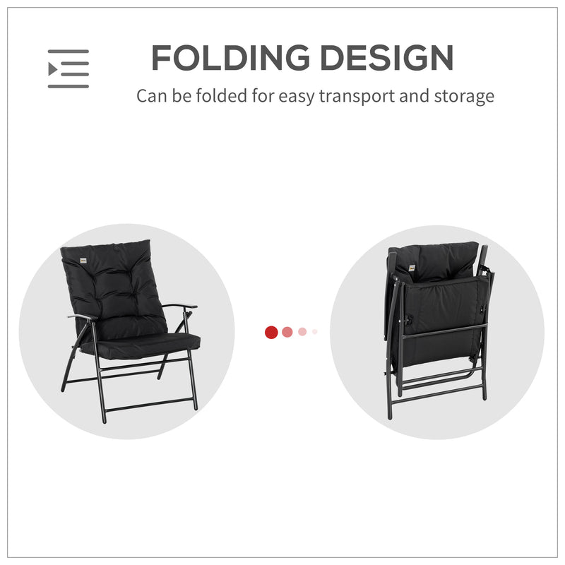 Outsunny - Foldable Lounge Chair, Fabric Upholstered Recliner, Outdoor Lounger with Armrest, Metal Frame for Backyard, Black