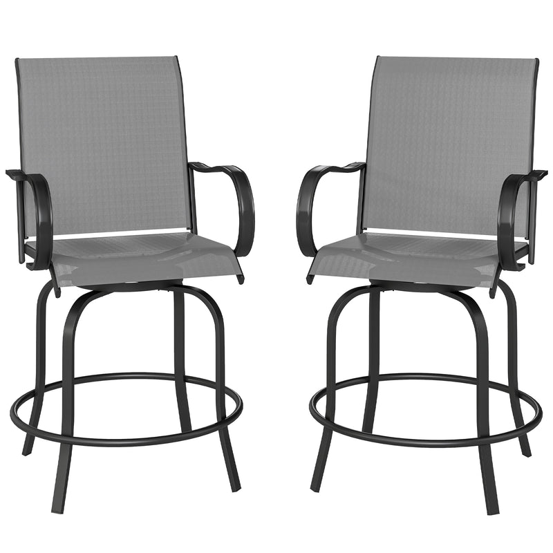 Outsunny - Outdoor Bar Stools Set of 2, 360° Swivel Bar Height Chairs, 26.8" x 29.5" x 48.4", Grey