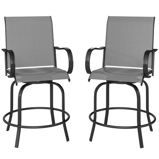 Outsunny - Outdoor Bar Stools Set of 2, 360° Swivel Bar Height Chairs, 26.8" x 29.5" x 48.4", Grey