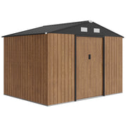 9.1'x6.4'x6.3' Garden Storage Shed, Outdoor Storage Tool House with Vents, Foundation and Lockable Double Doors, Teak