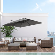 9ft Cantilever Patio Umbrella, Square Overhanging Umbrella with Cross Base, Crank Handle, Tilt, 360° Rotation and Aluminum Frame, Dark Grey