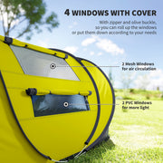 Outsunny - 4 Person Camping Tent, Easy Pop Up Tent with Doors, Windows and Carry Bag, Automatic Setup Tent for Hiking, Yellow
