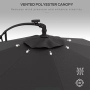 9.5' Offset Patio Umbrella Garden Parasol with Solar LED Lights and Weights, Dark Grey