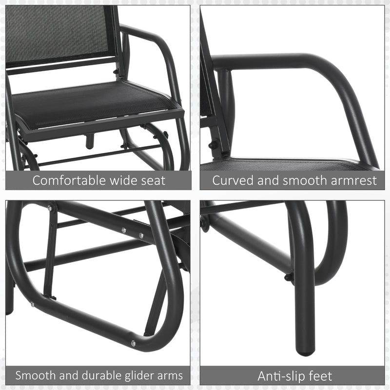 Outsunny - Patio Glider Set of 2 Outdoor Glider Chair with Breathable Mesh Seat & Backrest, Armrests and Metal Frame, Black