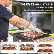 Outsunny - 20" Charcoal BBQ Grill Barbecue on Wheels with Adjustable Charcoal Pan, Spacious Cooking Area, 3 Shelves, Thermometer