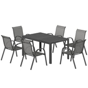 Outsunny - 7 Pieces Outdoor Dining Set for 6, Patio Furniture Set with Rectangular Patio Table and Stackable Chairs, Light Grey