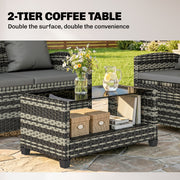 Outsunny - 4-Piece Outdoor Wicker Patio Furniture Conversation Set, Includes Loveseat, Chairs and 2-Tier Table with Cushions, Modern Rattan Sofa Set for Backyard, Dark Grey