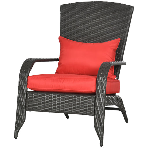 Outsunny - Patio Wicker Adirondack Chair, Outdoor Rattan Muskoka Chair with Cushions for Patio, Garden, Backyard, Red
