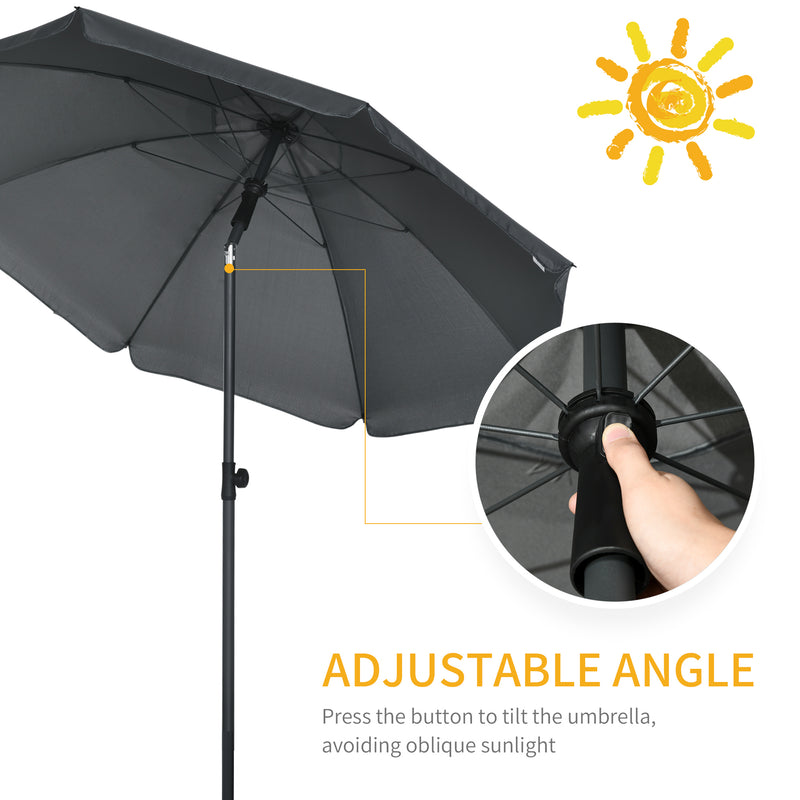 Outsunny - 6ft Beach Umbrella, Outdoor Sun Shade Parasol with Push Button Tilt, Ruffled UV50+ Vented Canopy, Dark Grey — 84D-221V00CG