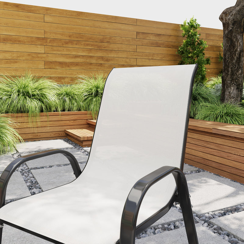 Outsunny - Set of 2 Outdoor Dining Chairs, Stackable Lawn Chairs with High Back, Breathable Mesh Seat for Garden Porch, Light Grey