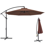 Outsunny - 10' Deluxe Patio Umbrella, Outdoor Market Parasol, Banana Hanging Offset Sunshade with Crank, Cross Base, Coffee
