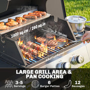 Outsunny - 3 Burner Propane Gas Grill with Side Burner, 36,000 BTU BBQ Grill with Cast Iron Grates, Wheels, Warming Rack, Cabinet