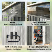6.5x4FT Galvanised Metal Shed with Foundation Kit, Lockable Garden Tool Storage House with Sliding Doors, Vents, Grey