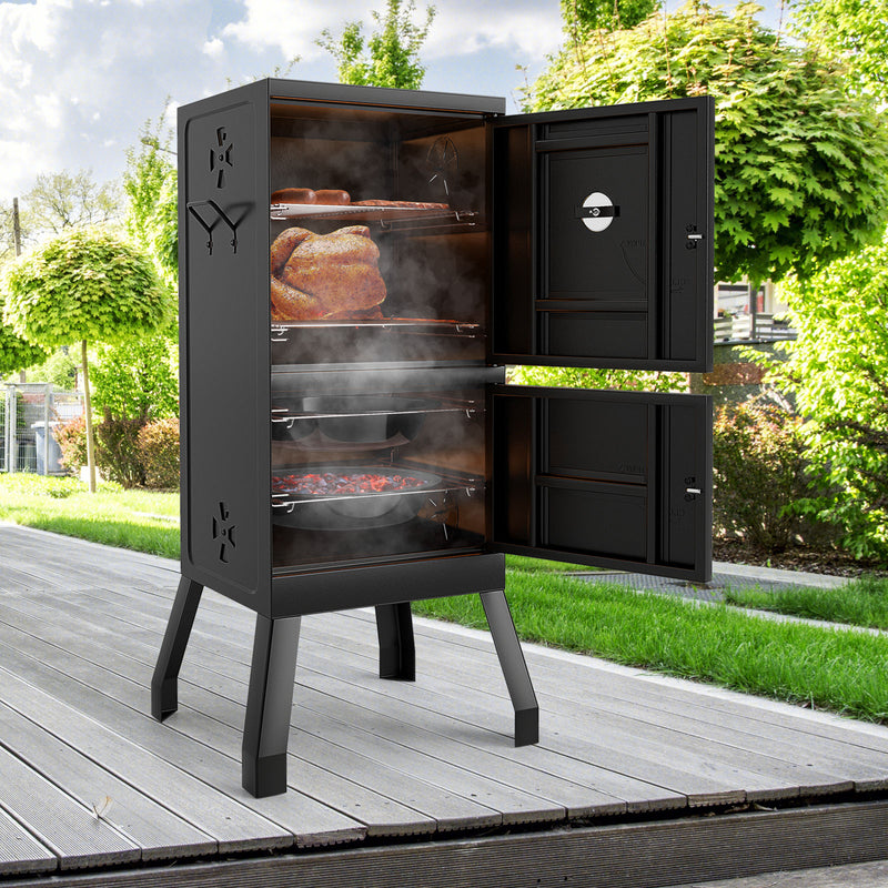 Costway - Vertical 2-tier Outdoor Barbeque Grill with Temperature Gauge