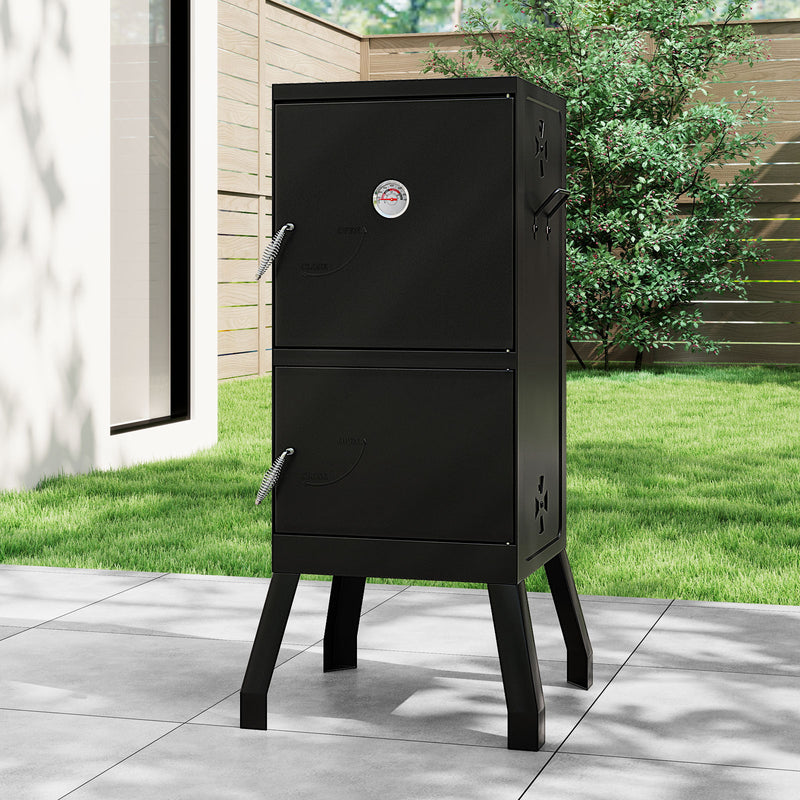 Costway - Vertical 2-tier Outdoor Barbeque Grill with Temperature Gauge