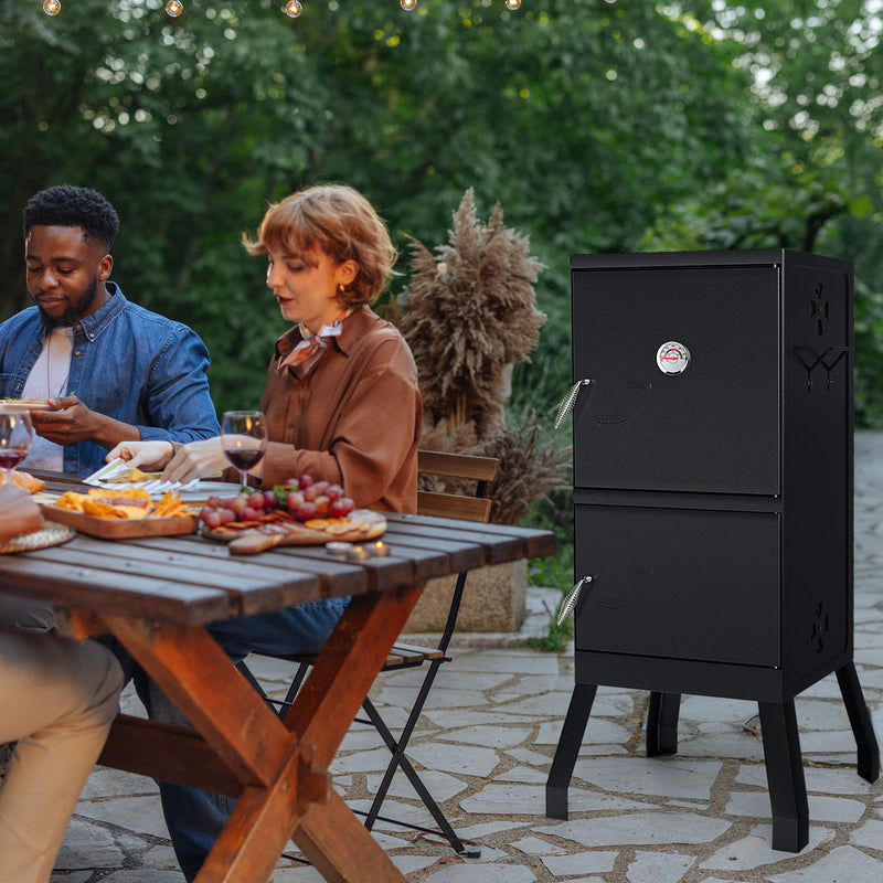 Costway - Vertical 2-tier Outdoor Barbeque Grill with Temperature Gauge