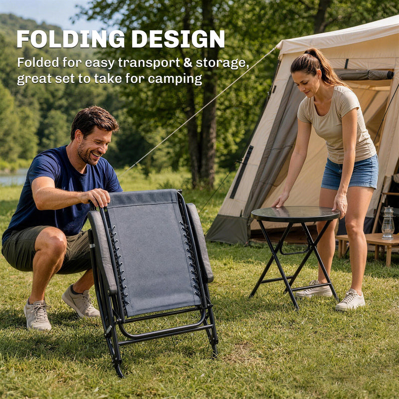 Outsunny - 3pc Patio Rocking Chair Set, Folding Outdoor Rocking Chairs and Table Bistro Set w/ Breathable Mesh Seat & Backrest, Headrest for Park, Backyard, Garden, Grey