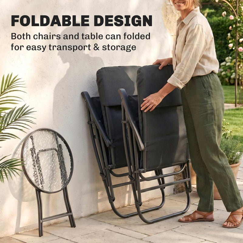 Outsunny - 3pc Patio Foldable Rocking Chair Set, Outdoor Rocking Chairs and Table Set w/ Padded Seat, Headrest, Backrest for Backyard, Garden, Red