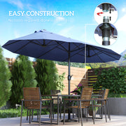 15ft Double-sided Patio Umbrella with Twin Canopy, Extra Large Outdoor Parasol with Crank for Pool, Deck, Market, Blue