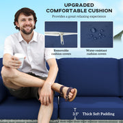 Outsunny - 3-Seater Patio Sofa with Cushions, Rattan Conversation Set with Steel Frame & Washable Cushion Covers, Dark Blue