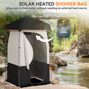 Outsunny - Camping Shower Tent, Portable Privacy Shelter with Solar Shower Bag, Removable Floor and Carrying Bag, Black