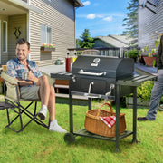 Outsunny - Charcoal BBQ Grill Smoker with Adjustable Charcoal Pan and Galvanised Steel Shell, Barbecue Grill Trolley with Storage