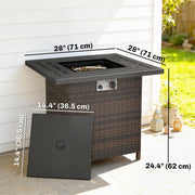 Outsunny - Propane Fire Pit Table, 28 Inch 40,000 BTU Square Rattan Fire Table with Lava Rock, Pulse-Ignition Wicker Gas Fire Pit