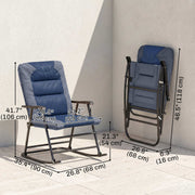 Outsunny - Folding Rocking Chair Set of 2 Padded Rockers with Armrest, Navy Blue