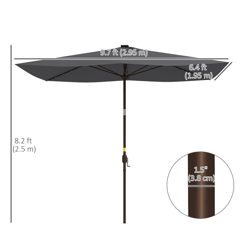 6.5x10ft Patio Umbrella Tilt Aluminum Outdoor Market Parasol with Solar Powered LEDs, Crank - Dark Grey