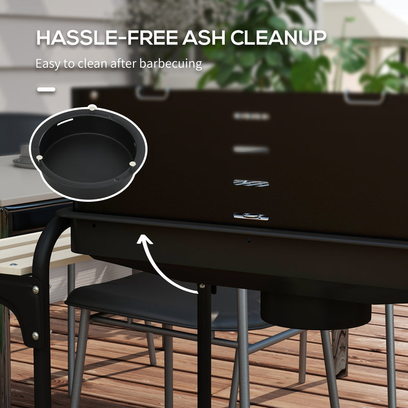 Outsunny - Charcoal Barbecue Grill with Adjustable Grill Height, Portable BBQ Trolley with Ash Catcher and Wheels, Black