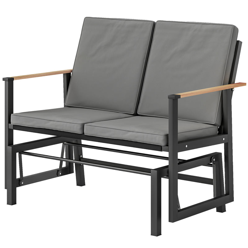 Outsunny - Outdoor Glider Bench for 2 Person, Patio Glider Loveseat with Thick Cushions for Garden Balcony Porch, Dark Grey