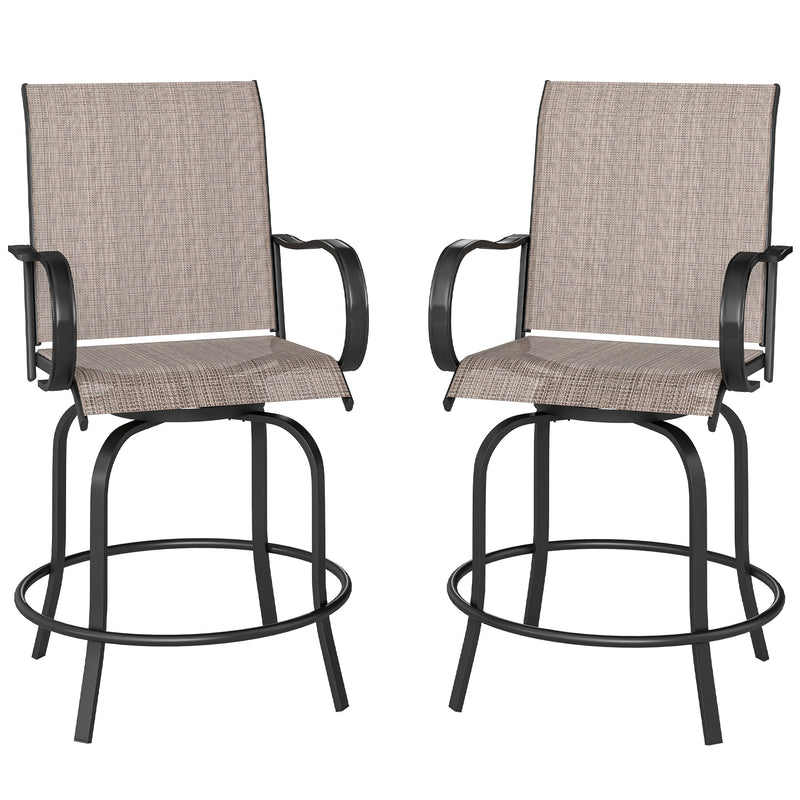 Outsunny - Outdoor Bar Stools Set of 2, 360° Swivel Bar Height Chairs, 26.8" x 29.5" x 48.4", Tan
