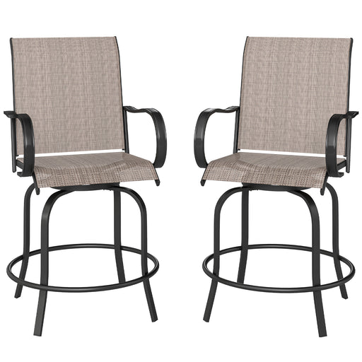 Outsunny - Outdoor Bar Stools Set of 2, 360° Swivel Bar Height Chairs, 26.8" x 29.5" x 48.4", Tan