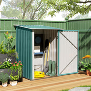 3.3' x 3.4' Lean-to Garden Storage Shed, Outdoor Galvanized Steel Tool House with Lockable Door for Patio Green