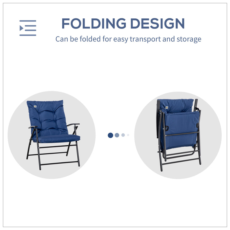 Outsunny - Foldable Lounge Chair, Fabric Upholstered Recliner, Outdoor Lounger with Armrest, Metal Frame for Backyard, Blue
