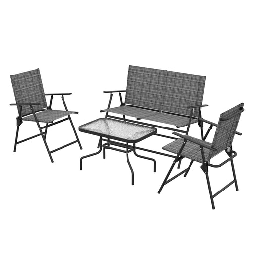 Outsunny - Outdoor 4 Pieces Patio Furniture Set, Garden Set with Two Foldable Armchairs, a Loveseat & Glass Top Table, Mixed Grey