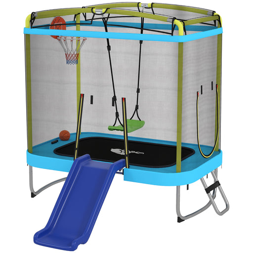 Qaba 6.9FT Kids Trampoline with Safety Net, Slide, Swing, Toddler Trampoline for 3-6 Years Old Outdoor