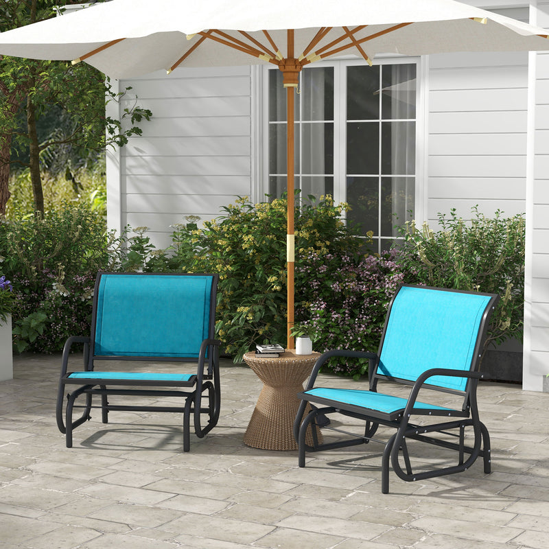 Outsunny - Patio Glider Set of 2 Outdoor Glider Chair with Breathable Mesh Seat & Backrest, Armrests and Metal Frame, Blue