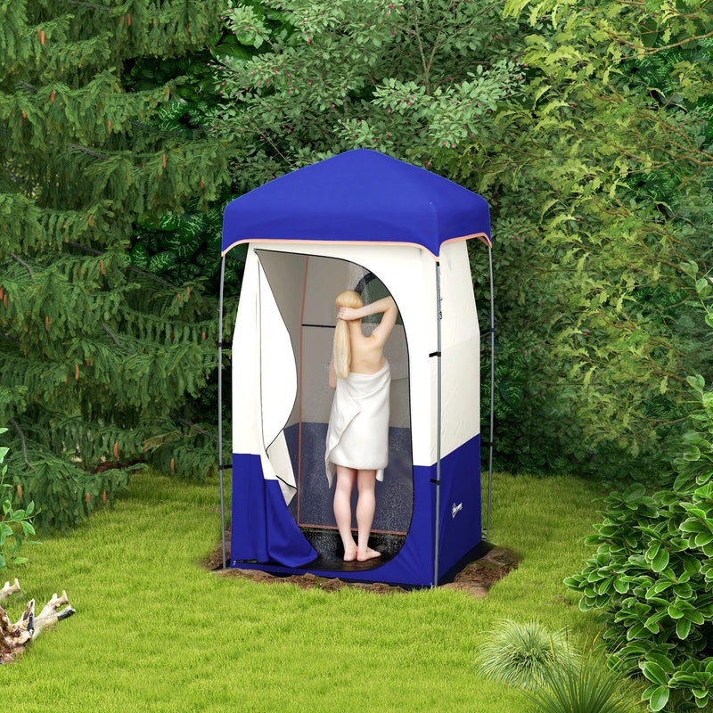 Outsunny - Camping Shower Tent, Portable Privacy Shelter with Solar Shower Bag, Removable Floor and Carrying Bag, Blue