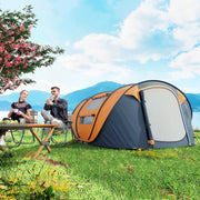Outsunny - 4 Person Camping Tent, Easy Pop Up Tent with Doors, Windows and Carry Bag, Automatic Setup Tent for Hiking, Orange