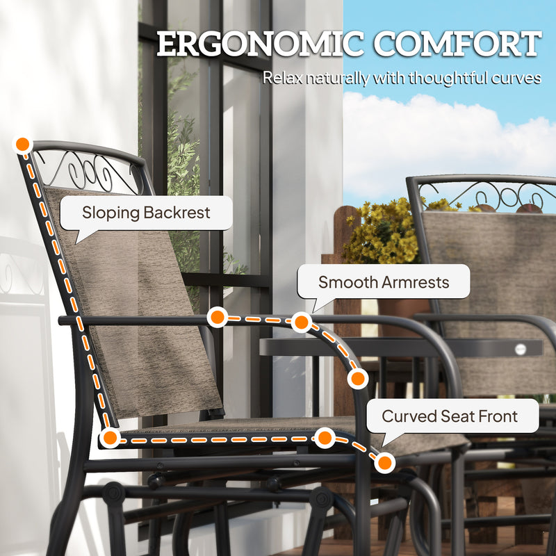 Outsunny - Outdoor Glider Bench with Coffee Table, Patio 2-Seat Rocking Chair Swing Loveseat with Breathable Sling for Backyard Garden Porch, Brown