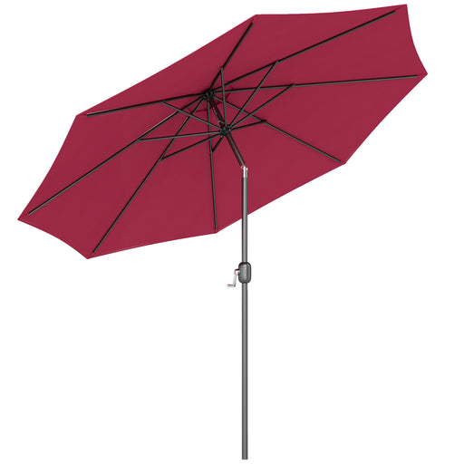 Outsunny - 10' x 8' Round Market Umbrella, Patio Umbrella with Crank Handle and Tilt, Outdoor Parasol for Garden, Wine Red