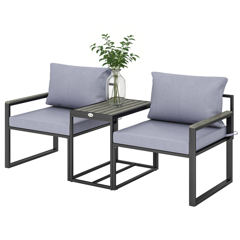 Outsunny - Outdoor Bistro Set, Patio Furniture Set with 2 Chairs and Side Table for Garden Balcony Poolside, Grey