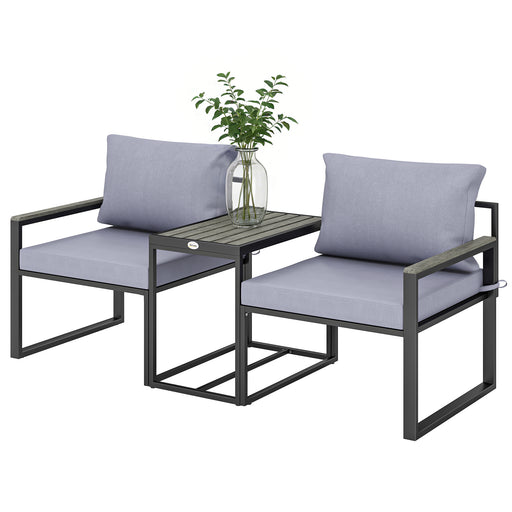 Outsunny - Outdoor Bistro Set, Patio Furniture Set with 2 Chairs and Side Table for Garden Balcony Poolside, Grey